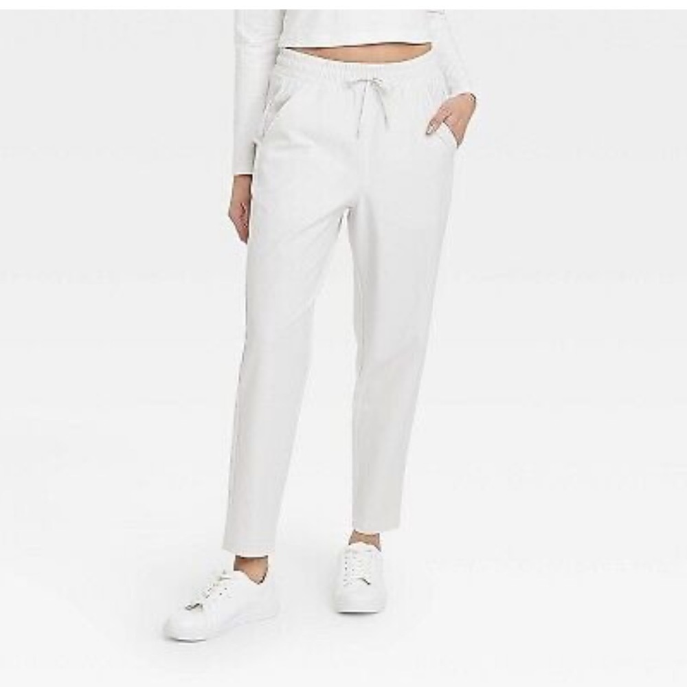 NEW Women's Stretch Woven High-Rise Taper Pants - All In Motion Light Beige